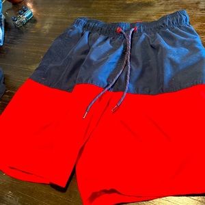 Blue and red swim trunks (never used)